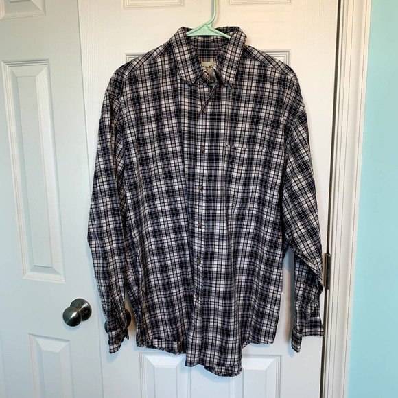 Eddie Bauer Men's Size Medium‎ Black Cream Plaid Button Down Shirt - Picture 1 of 4